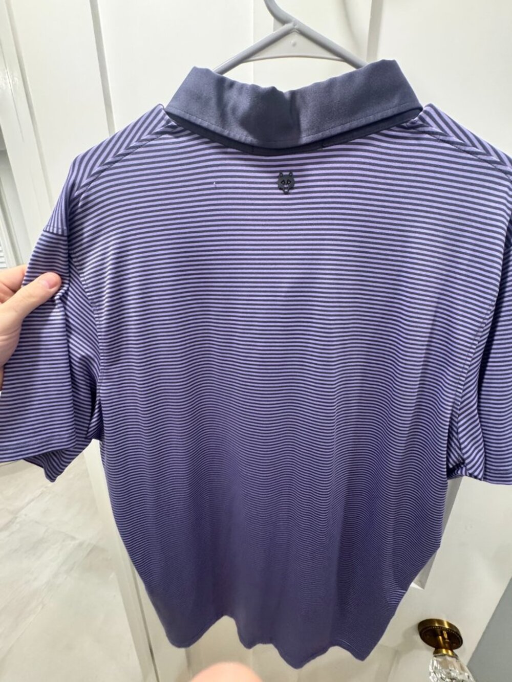 Greyson Purple Navy Striped Golf Polo Shirt Mens Large